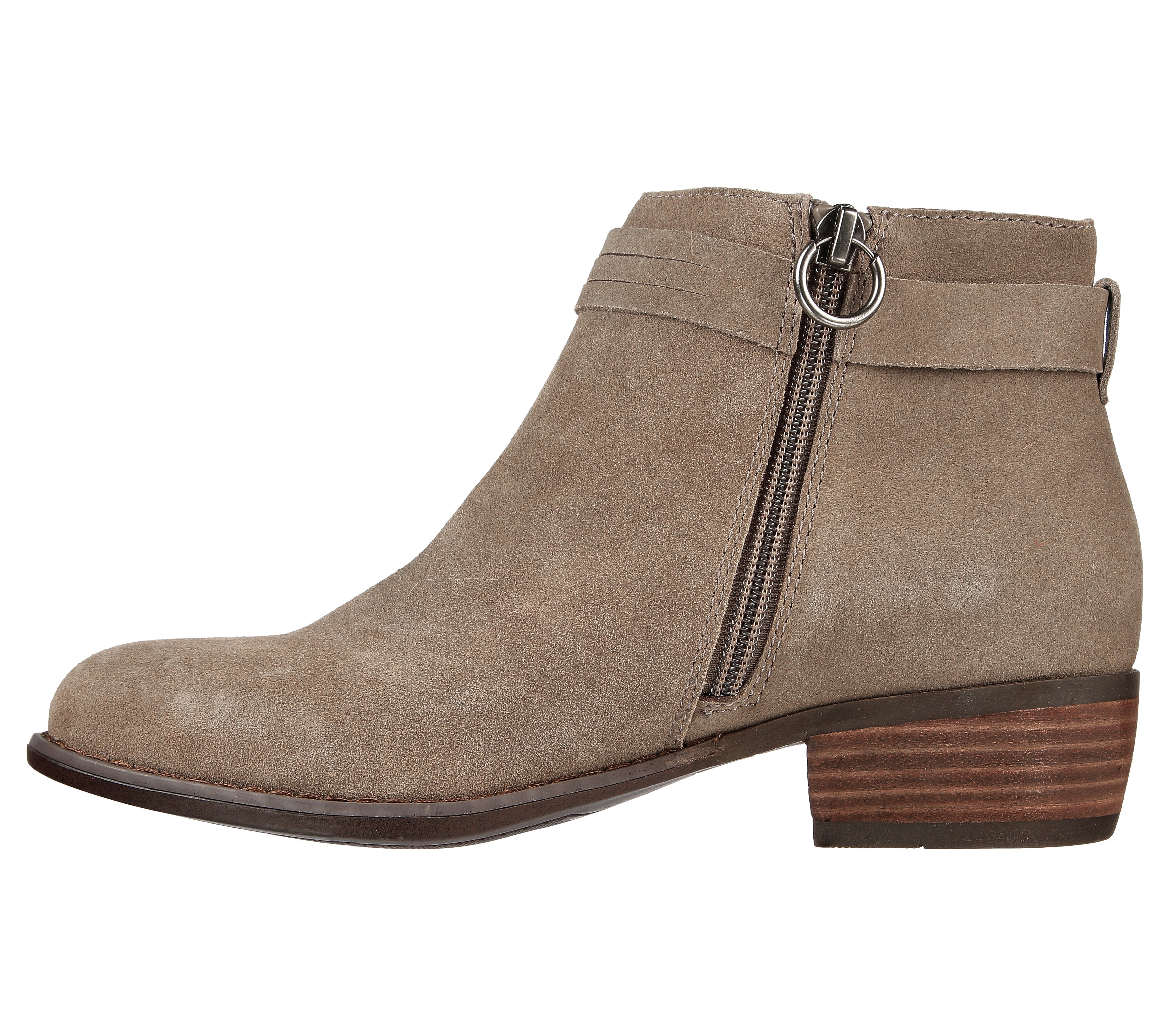Skechers 167300 Texas - Modern Western Ladies Dark Taupe Leather Ankle Boots, inner side view.