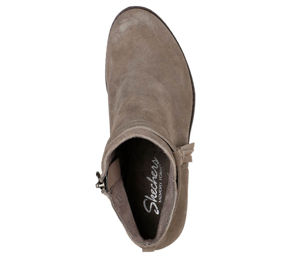 Skechers 167300 Texas - Modern Western Ladies Dark Taupe Leather Ankle Boots, insole and footbed view.