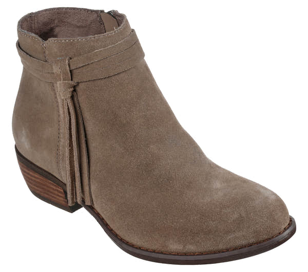 Skechers 167300 Texas - Modern Western Ladies Dark Taupe Leather Ankle Boots, outer side view.