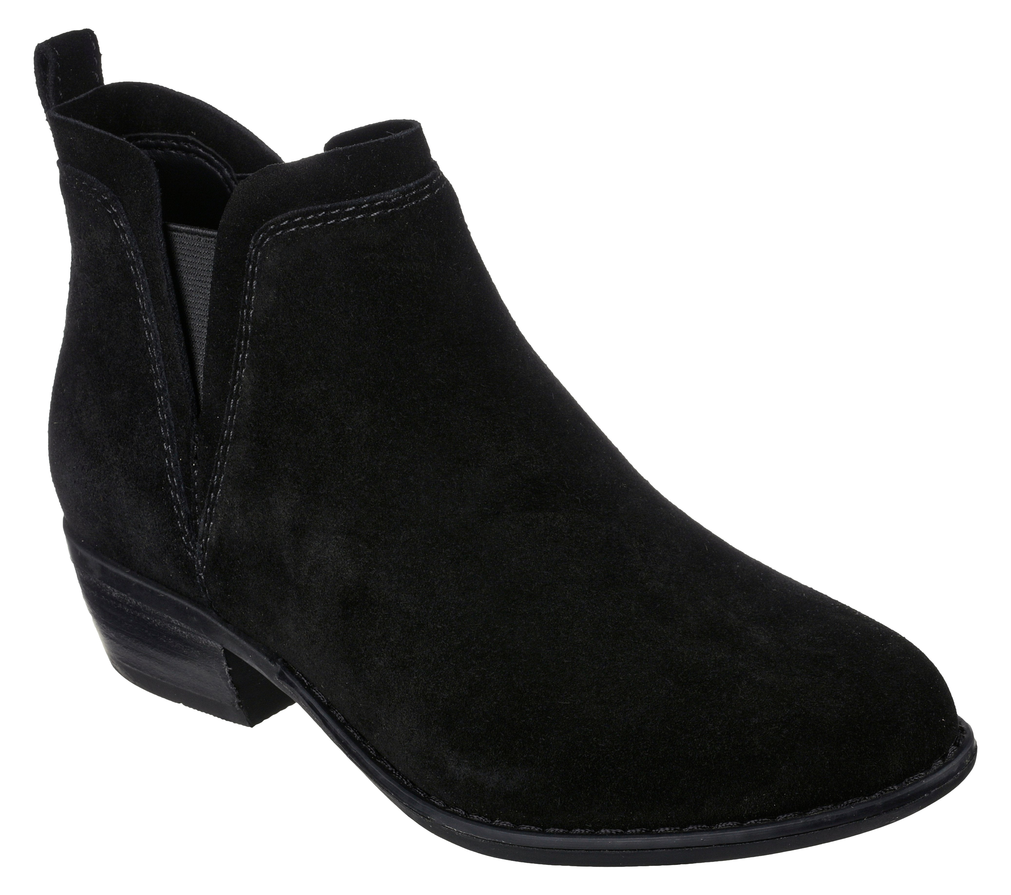 Skechers 167553 Texas - Rodeo Night Ladies Black Leather Ankle Boots, outer side view.