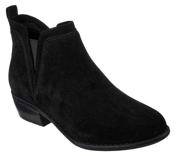 Skechers 167553 Texas - Rodeo Night Ladies Black Leather Ankle Boots, outer side view.