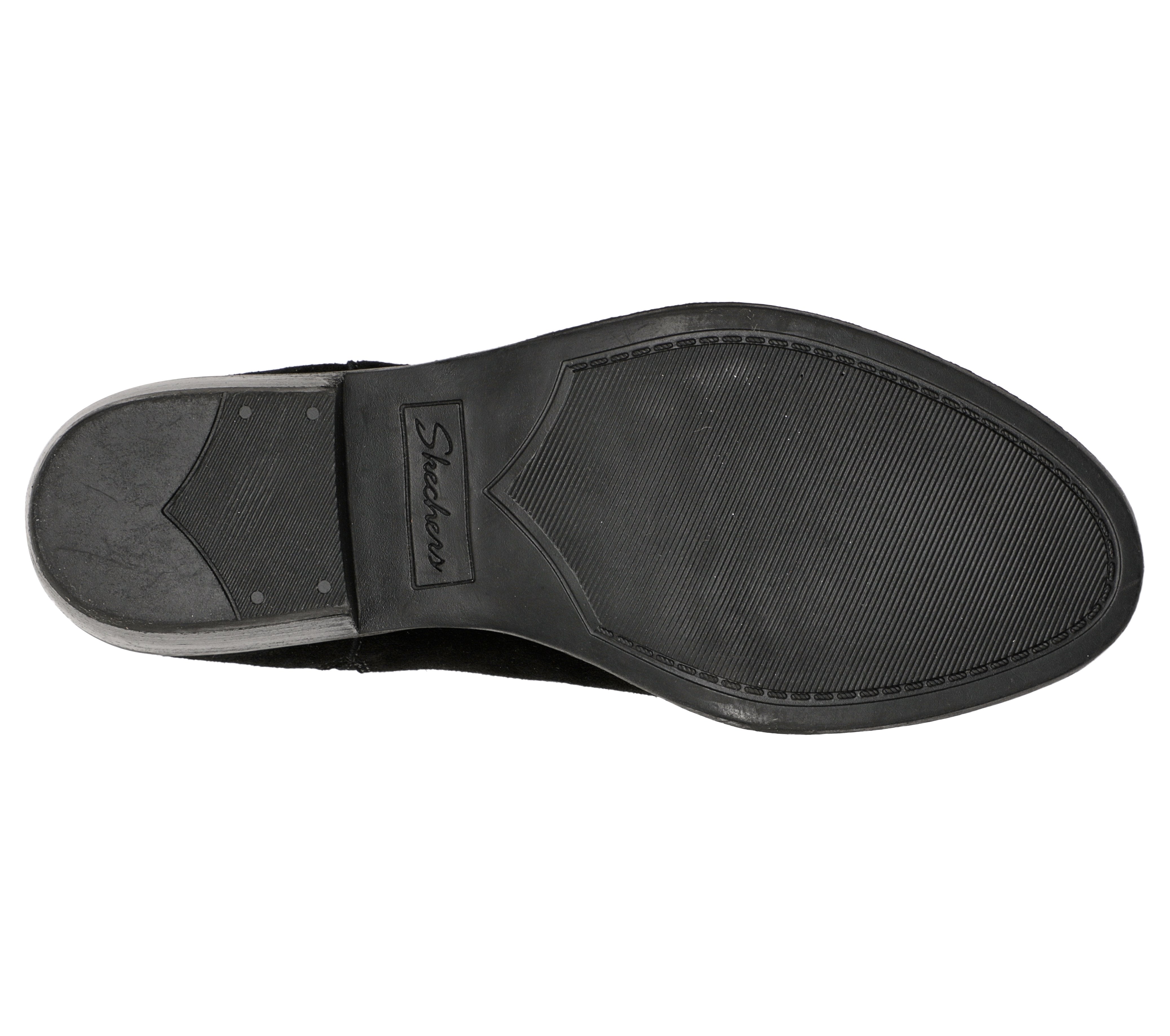 Skechers 167553 Texas - Rodeo Night Ladies Black Leather Ankle Boots, sole and tread view.