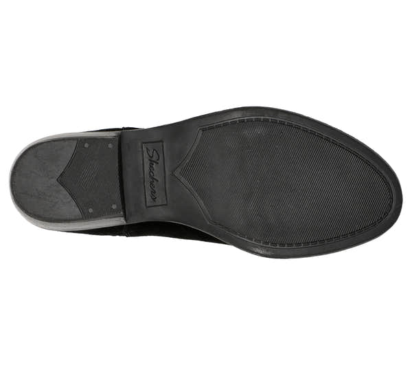 Skechers 167553 Texas - Rodeo Night Ladies Black Leather Ankle Boots, sole and tread view.