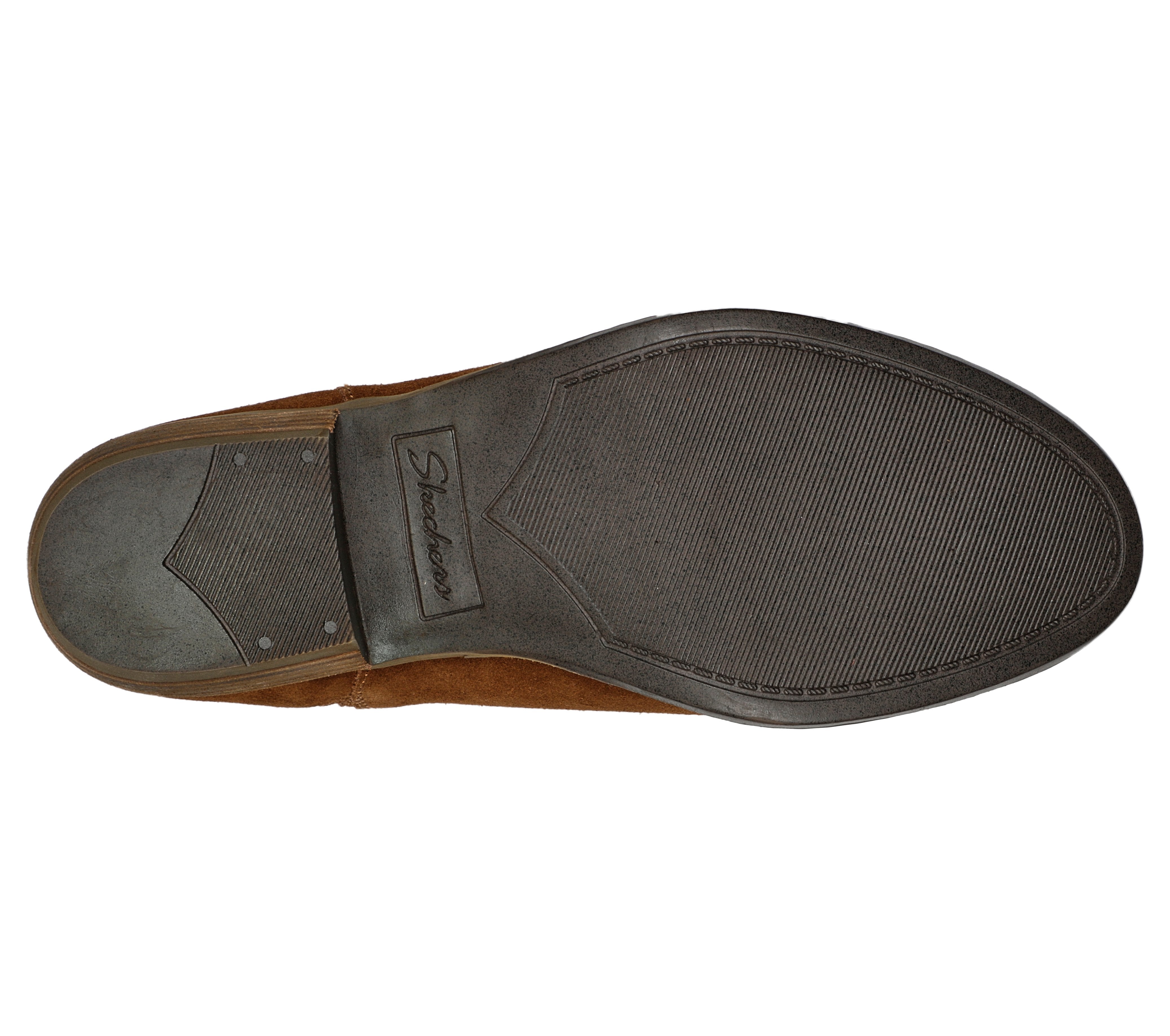 Skechers 167553 Texas - Rodeo Night Ladies Brown Leather Ankle Boots, sole and tread view.