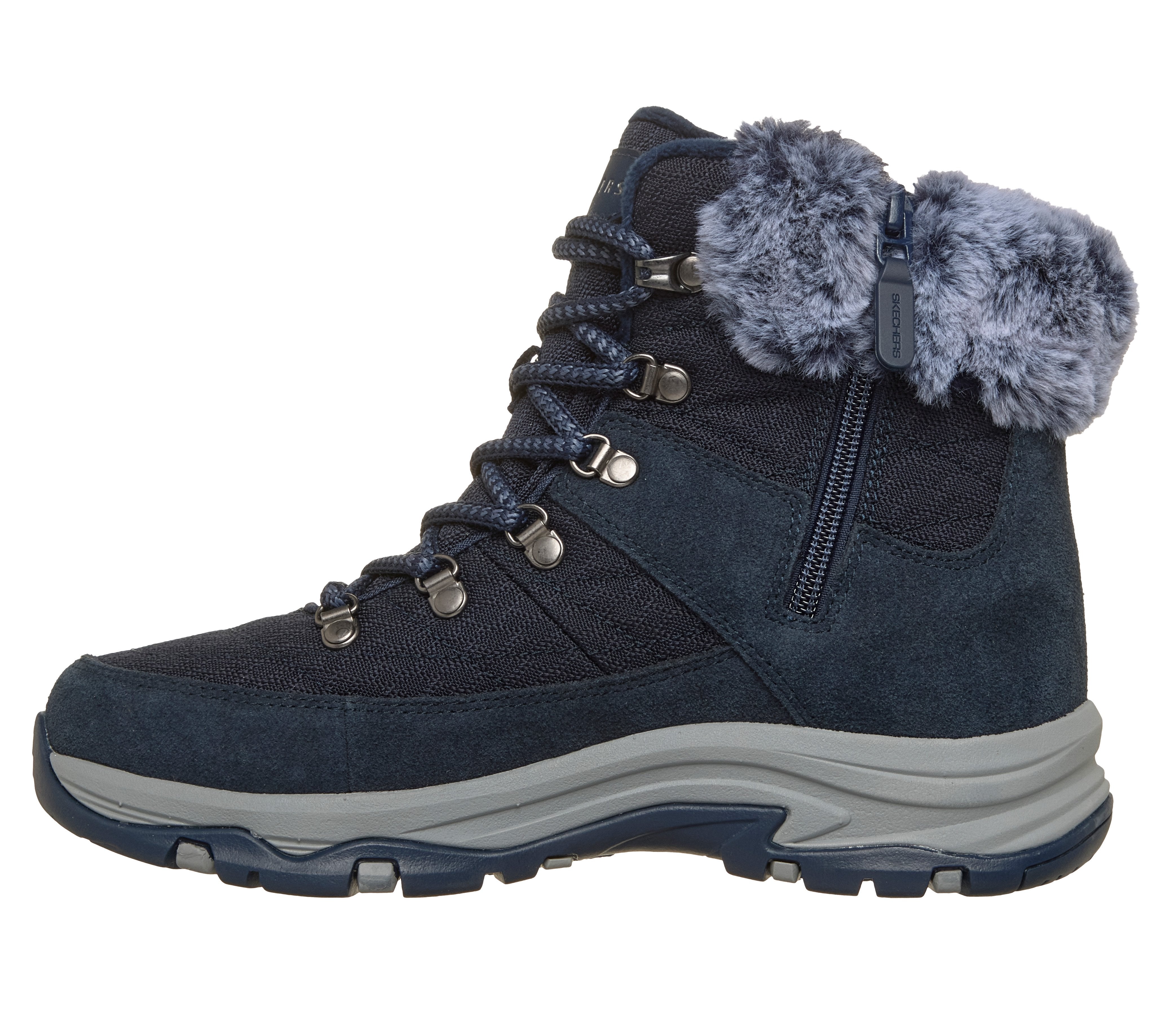 Skechers 167886 Trego - Stormie Frost Ladies Navy Leather Ankle Boots, inner side view.