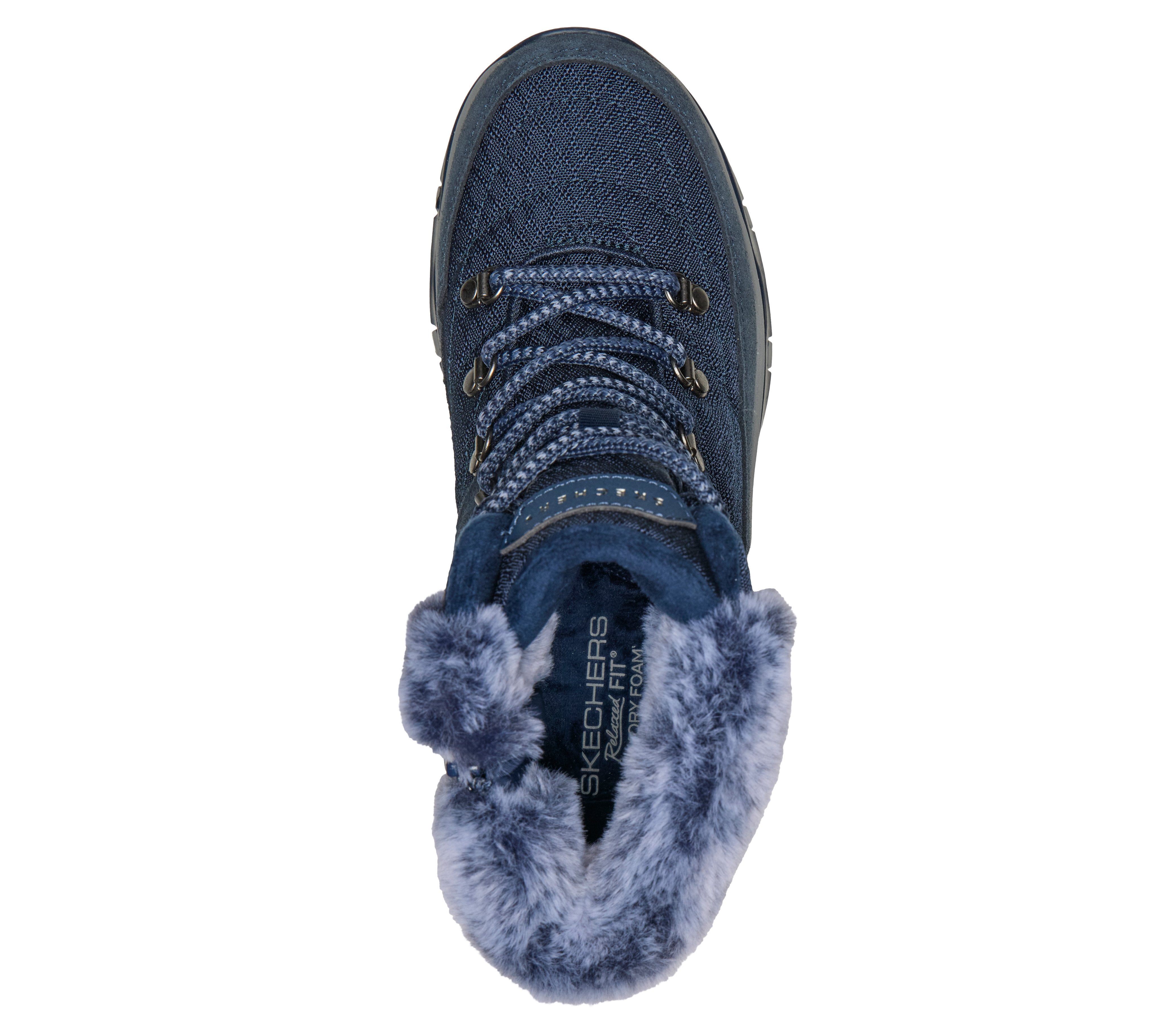 Skechers 167886 Trego - Stormie Frost Ladies Navy Leather Ankle Boots, insole and footbed view.