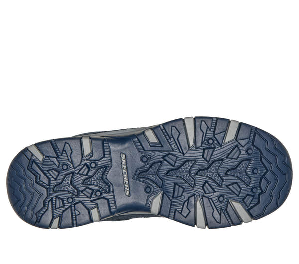 Skechers 167886 Trego - Stormie Frost Ladies Navy Leather Ankle Boots, sole and tread view.