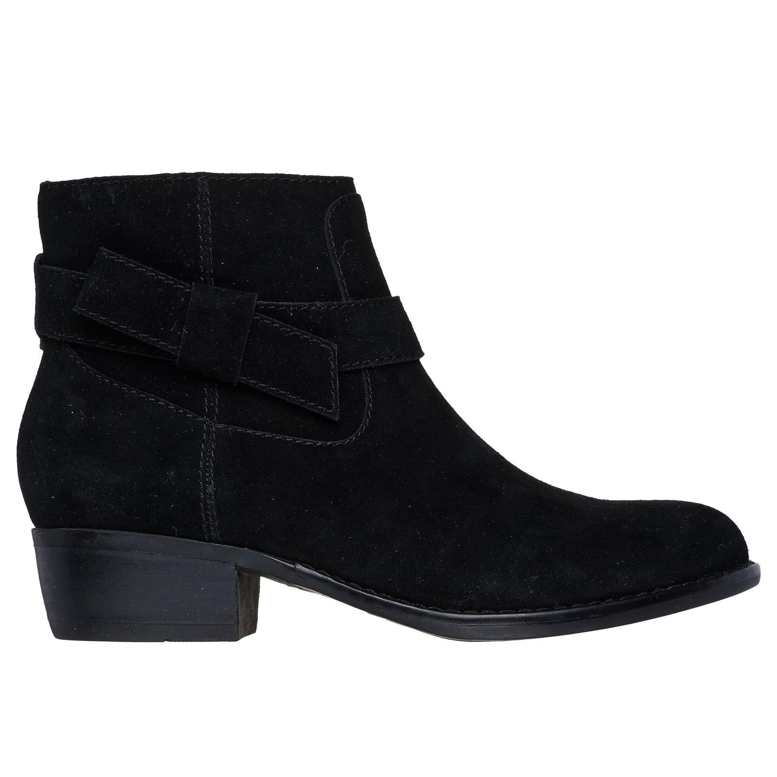 Skechers 167963 Texas - Westernville Ladies Black Suede Side Zip Western Ankle Boots, front three-quarter view.