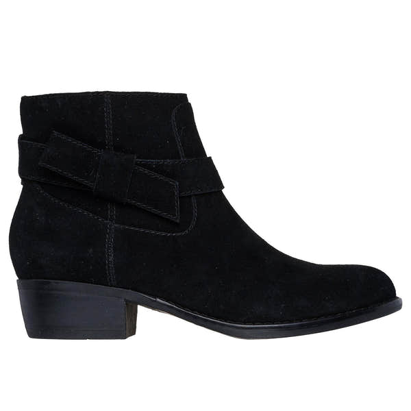 Skechers 167963 Texas - Westernville Ladies Black Suede Side Zip Western Ankle Boots, front three-quarter view.