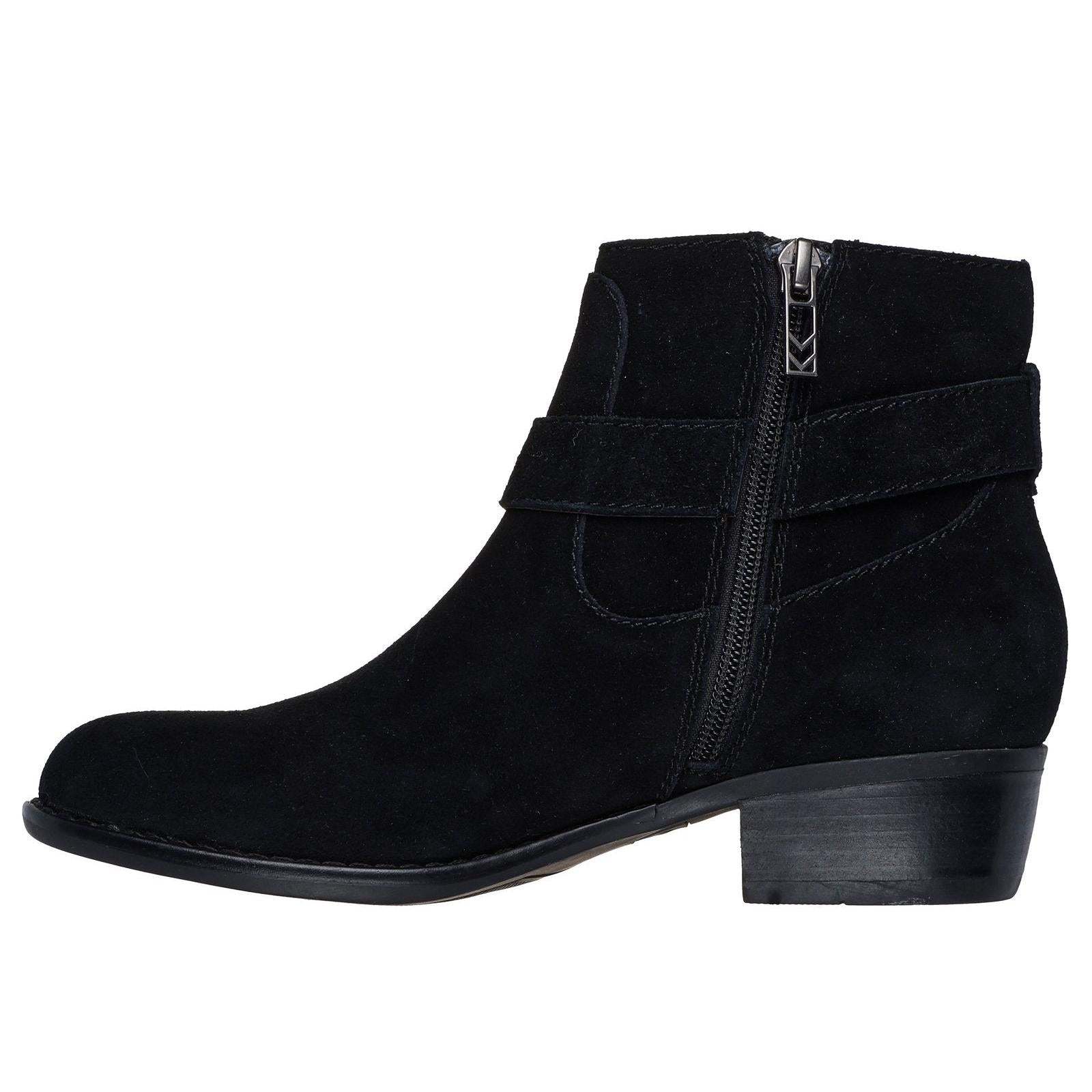 Skechers 167963 Texas - Westernville Ladies Black Suede Side Zip Western Ankle Boots, inner side view.