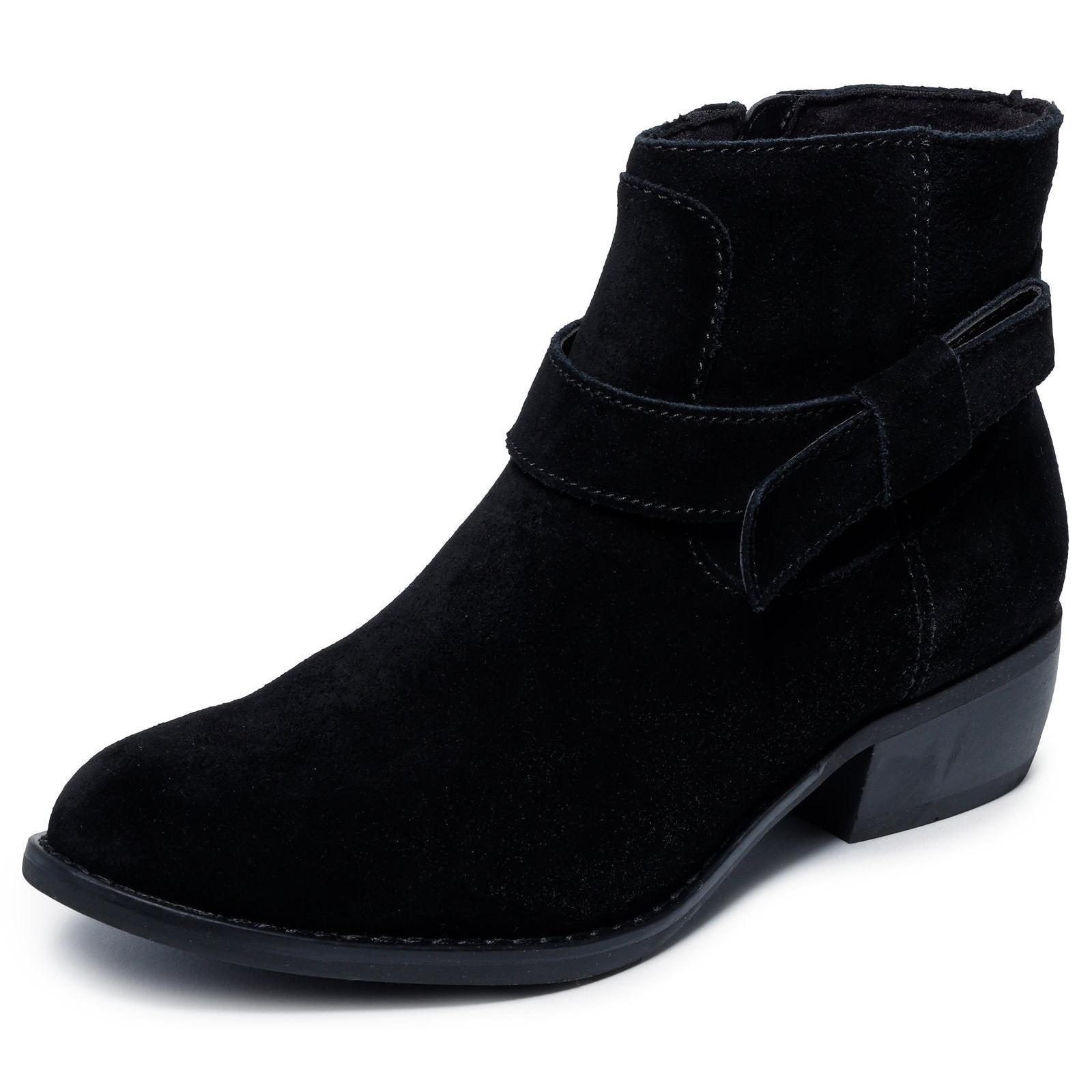 Skechers 167963 Texas - Westernville Ladies Black Suede Side Zip Western Ankle Boots, left side view.