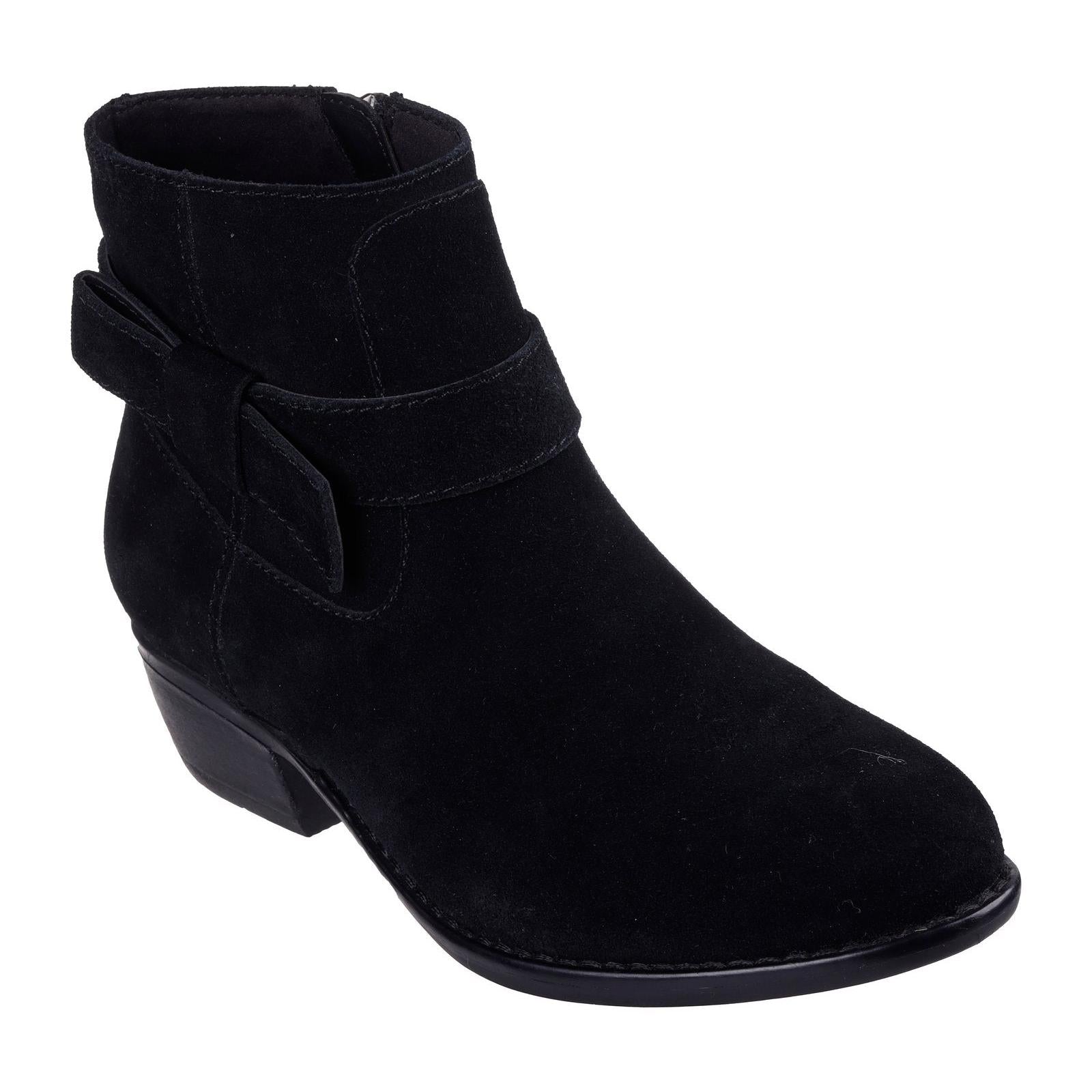 Skechers 167963 Texas - Westernville Ladies Black Suede Side Zip Western Ankle Boots, outer side view.