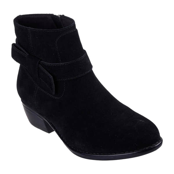 Skechers 167963 Texas - Westernville Ladies Black Suede Side Zip Western Ankle Boots, outer side view.