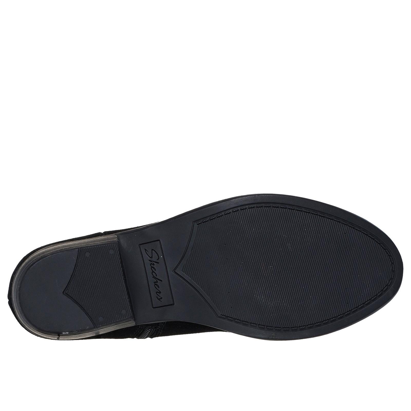 Skechers 167963 Texas - Westernville Ladies Black Suede Side Zip Western Ankle Boots, sole and tread view.
