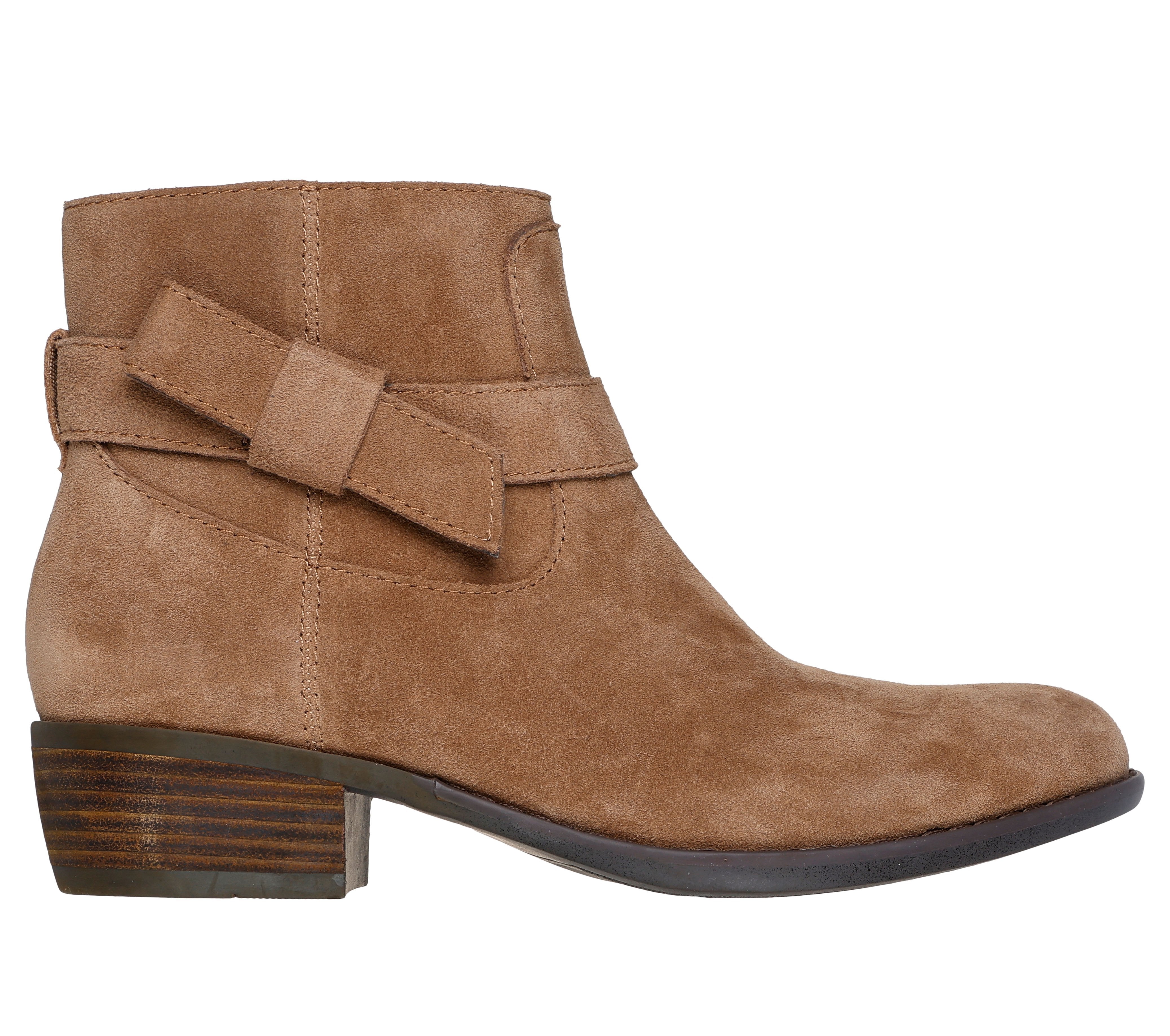 Skechers 167963 Texas - Westernville Ladies Chestnut Leather Ankle Boots, front three-quarter view.