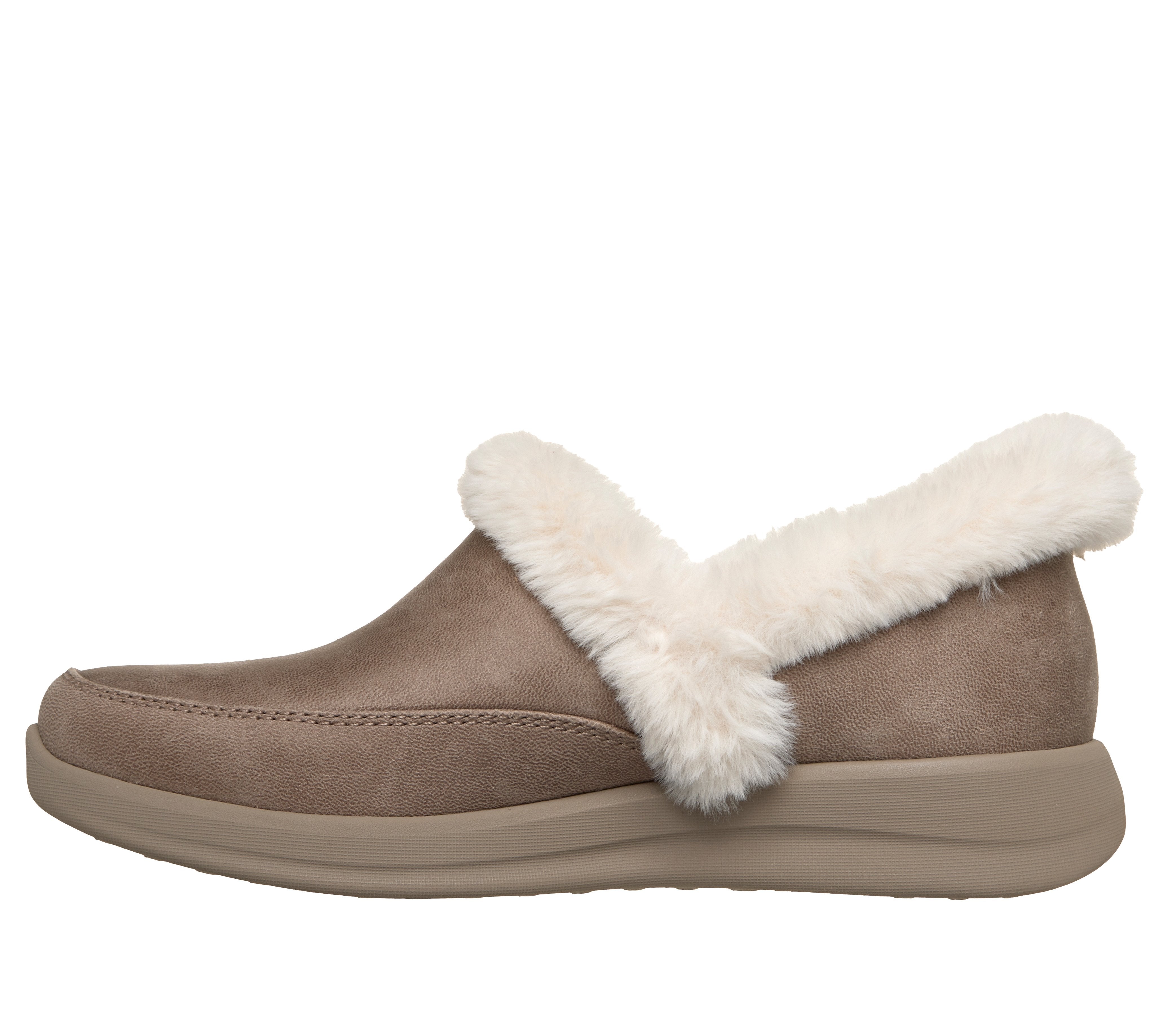Skechers 168114 Cozy Escape Ladies Taupe Textile Slippers, inner side view.