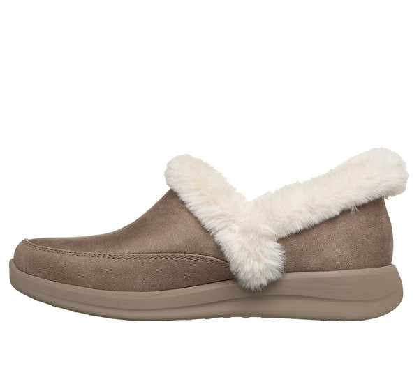 Skechers 168114 Cozy Escape Ladies Taupe Textile Slippers, inner side view.