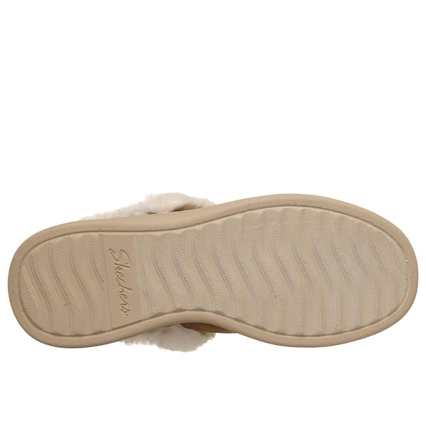 Skechers 168114 Cozy Escape Slip Ins Ladies Chestnut Vegan Leather Water Resistant Vegan Slippers, sole and tread view.