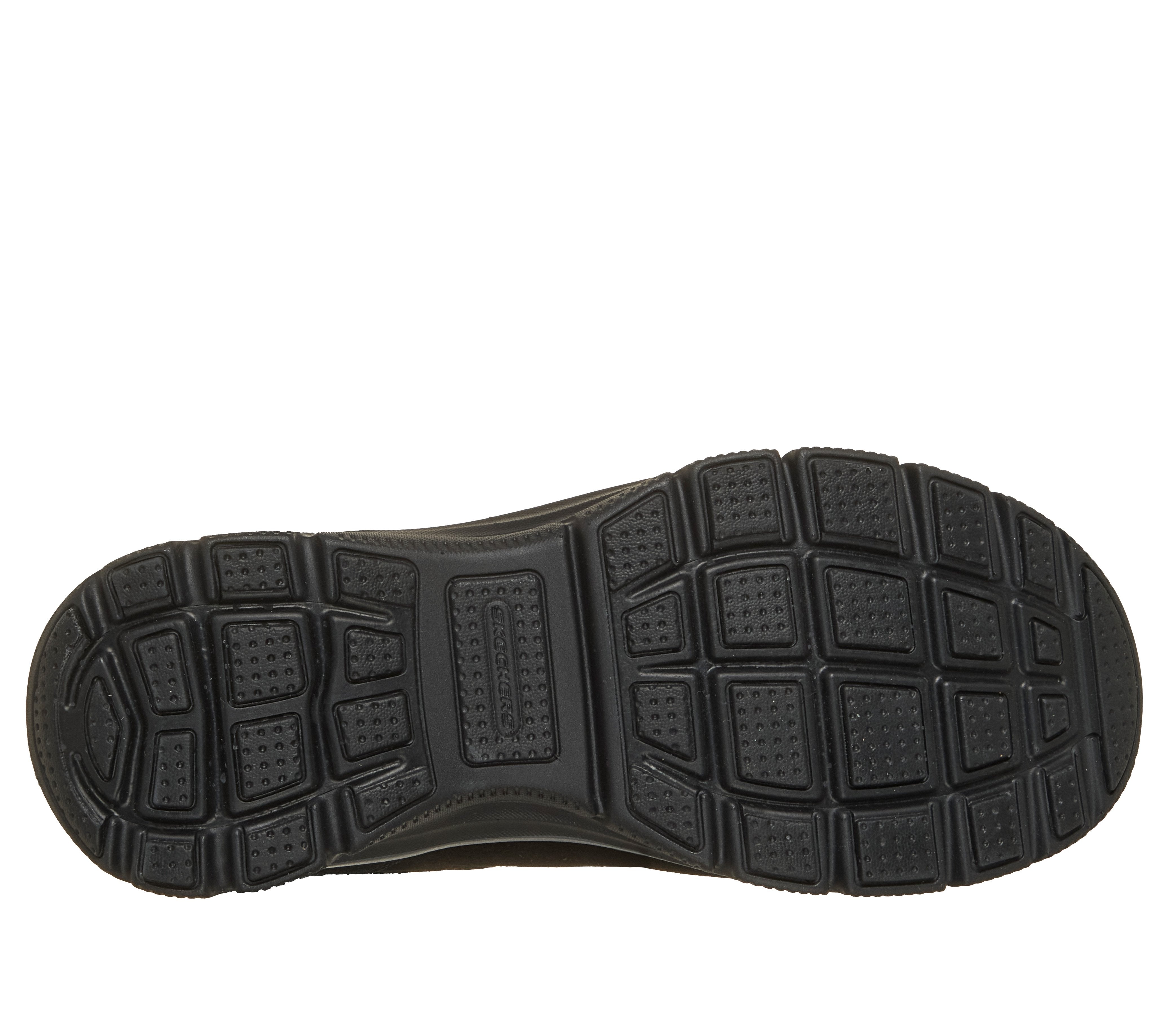 Skechers 168185 Easy Going - Gentle Winter Ladies Black Leather Ankle Boots, sole and tread view.