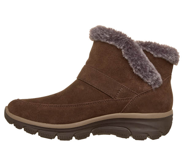 Skechers 168185 Easy Going - Gentle Winter Ladies Chocolate Leather Ankle Boots, inner side view.