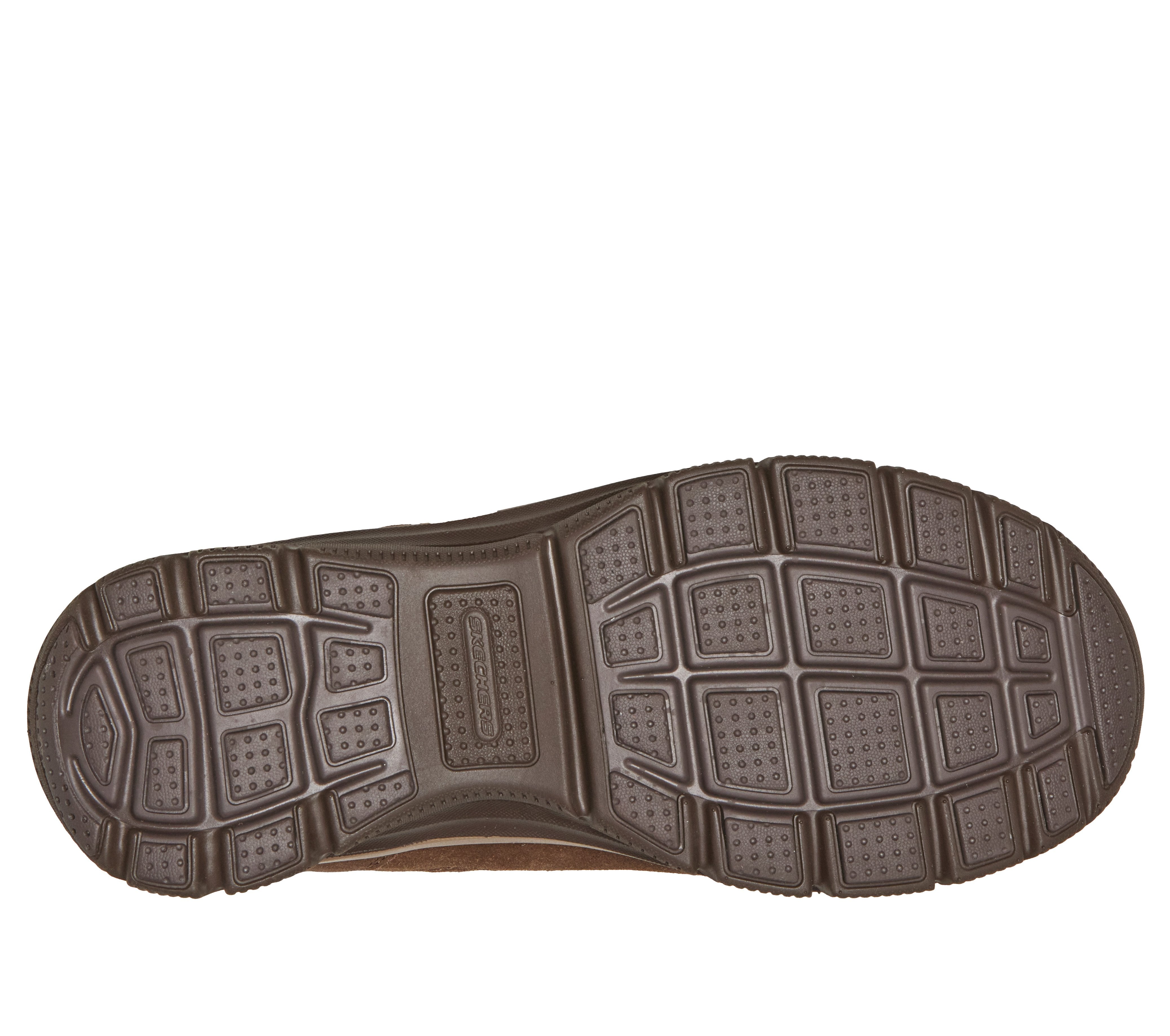 Skechers 168185 Easy Going - Gentle Winter Ladies Chocolate Leather Ankle Boots, sole and tread view.