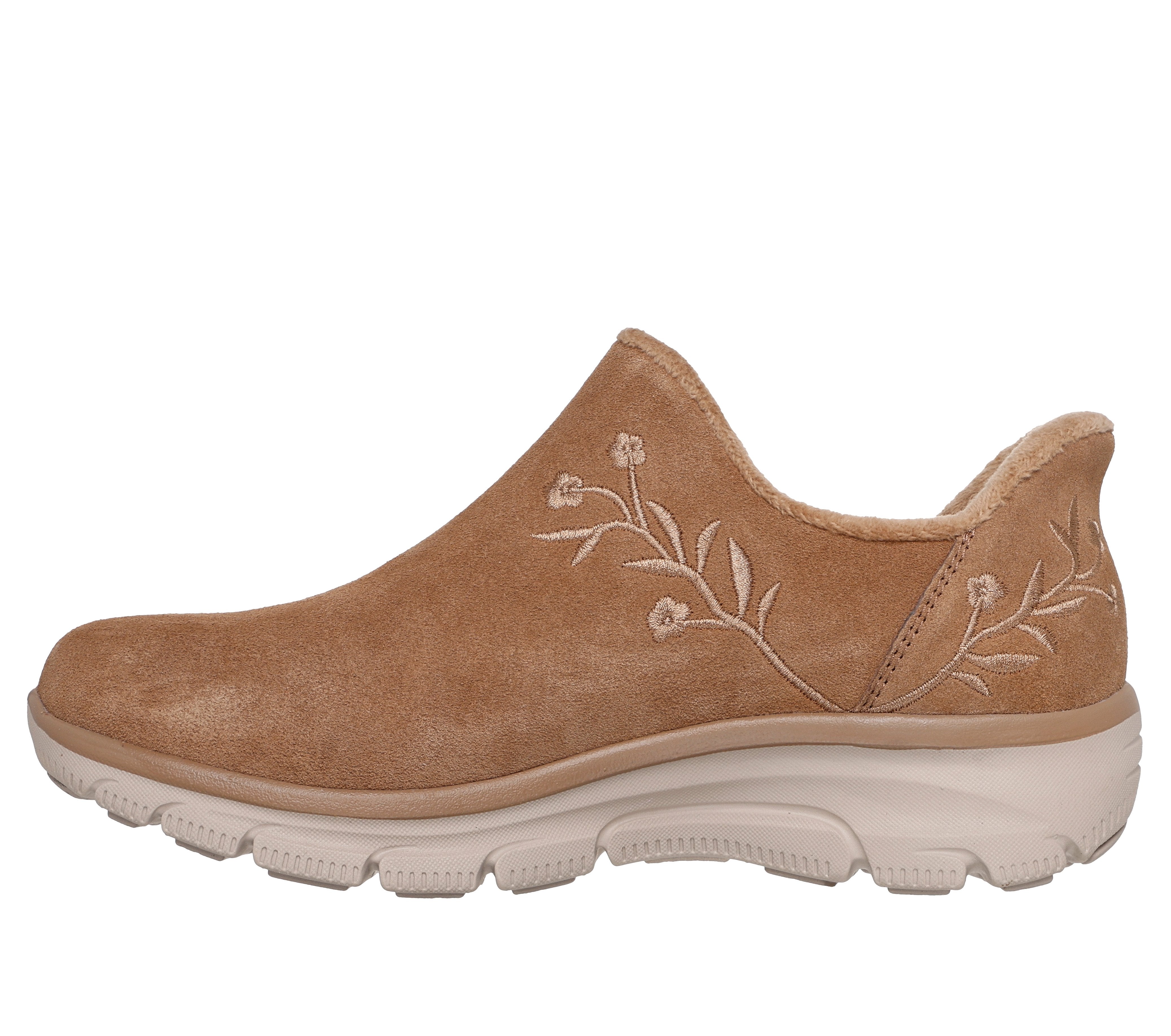 Skechers 169157 Easy Going - Floral Moment Ladies Chestnut Leather Ankle Boots, inner side view.