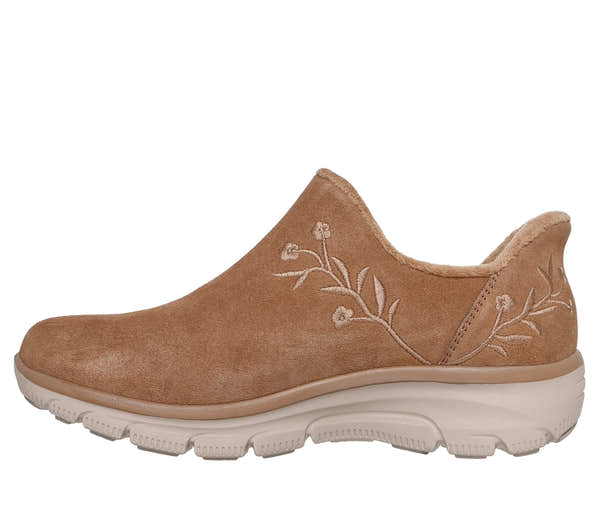 Skechers 169157 Easy Going - Floral Moment Ladies Chestnut Leather Ankle Boots, inner side view.