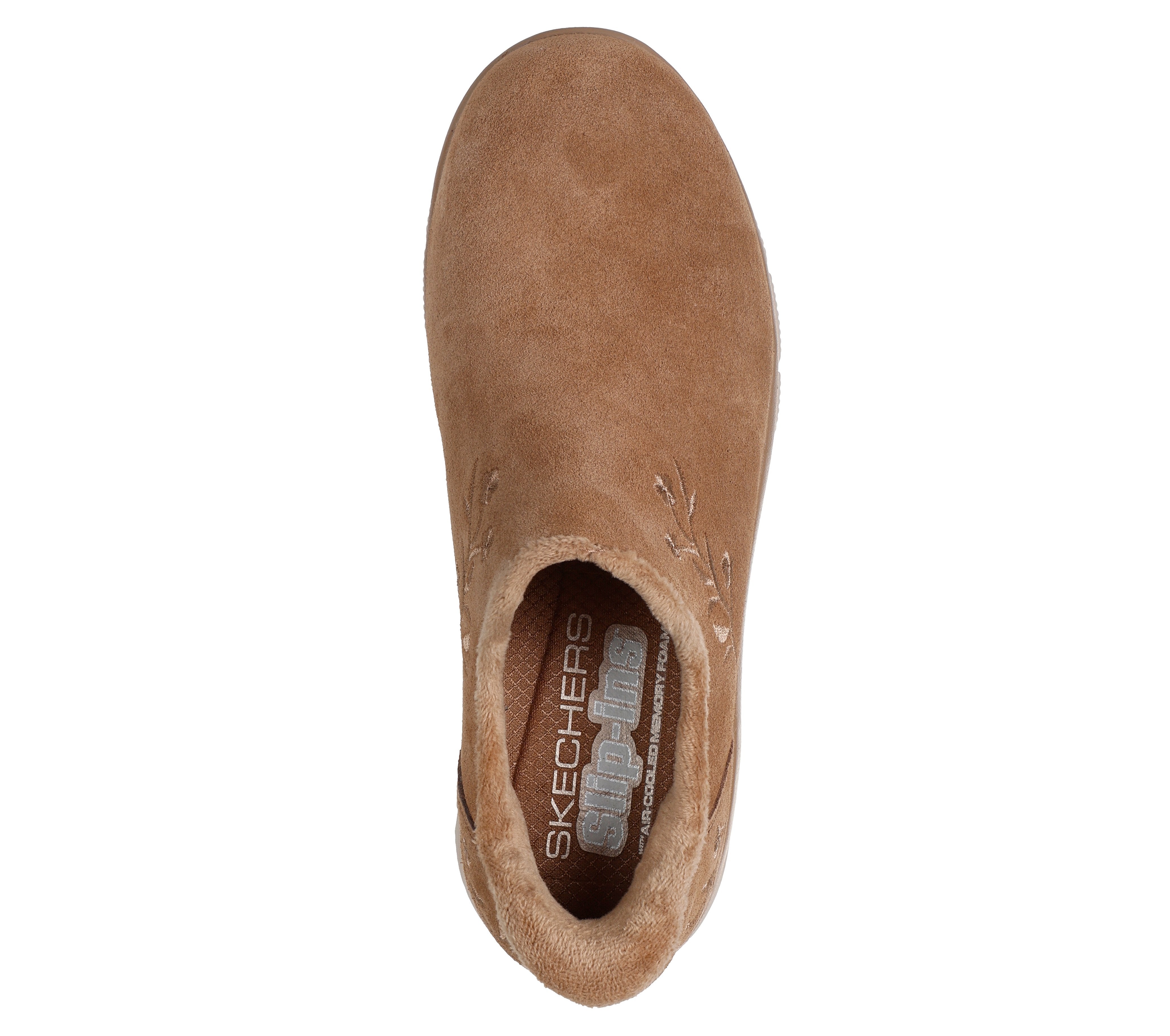 Skechers 169157 Easy Going - Floral Moment Ladies Chestnut Leather Ankle Boots, insole and footbed view.