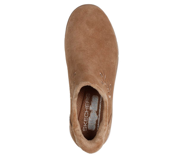 Skechers 169157 Easy Going - Floral Moment Ladies Chestnut Leather Ankle Boots, insole and footbed view.