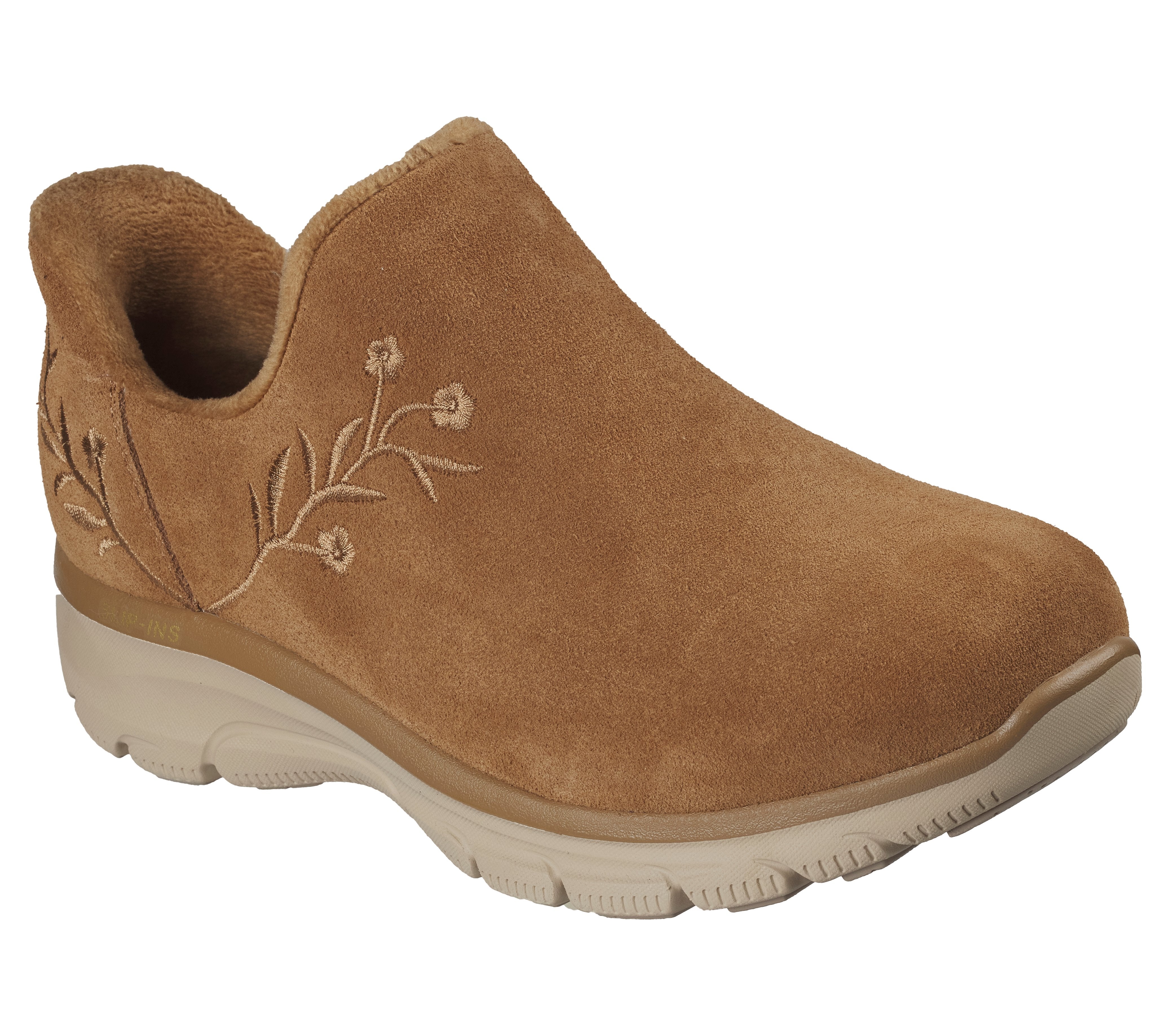 Skechers 169157 Easy Going - Floral Moment Ladies Chestnut Leather Ankle Boots, outer side view.