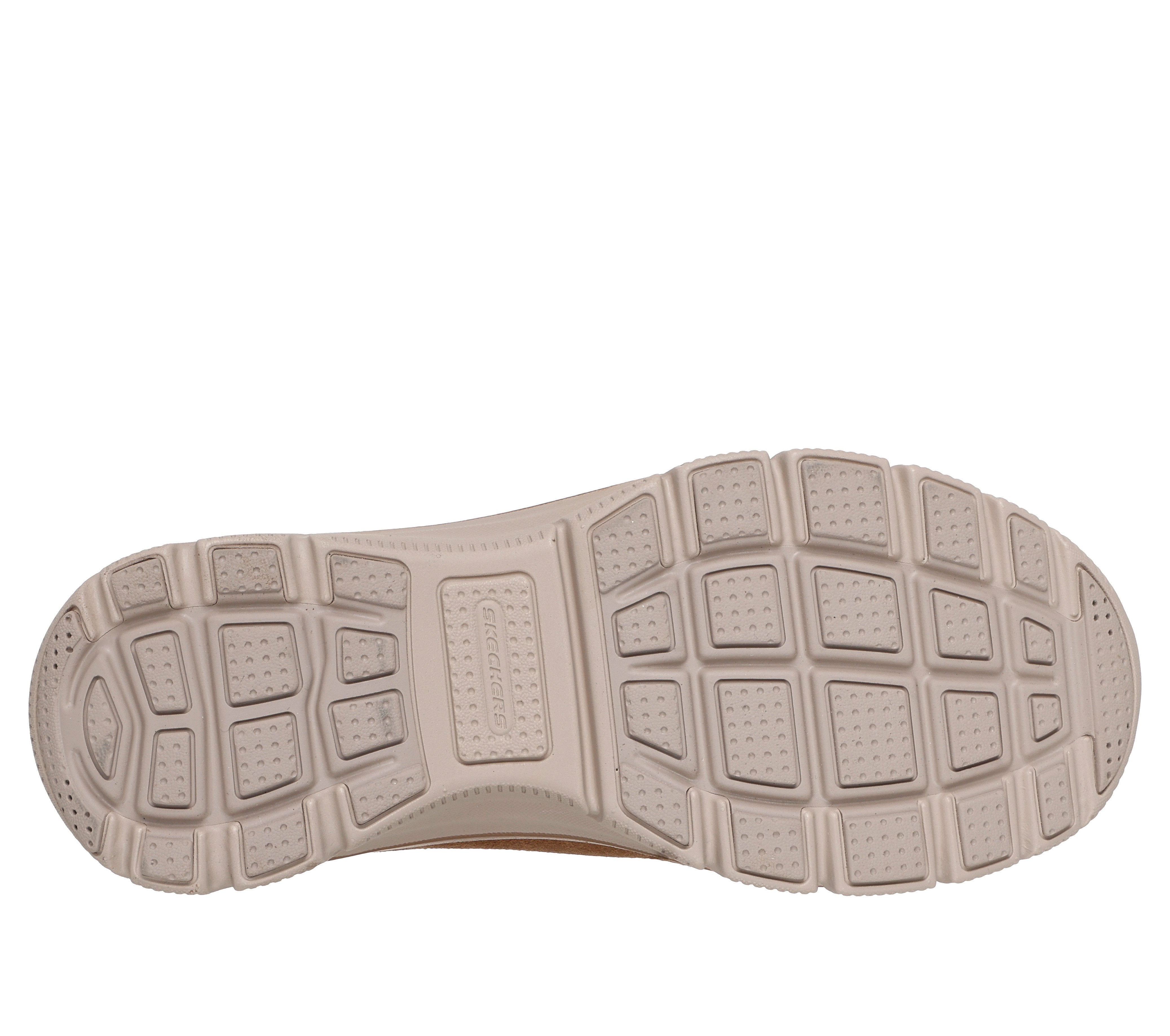 Skechers 169157 Easy Going - Floral Moment Ladies Chestnut Leather Ankle Boots, sole and tread view.