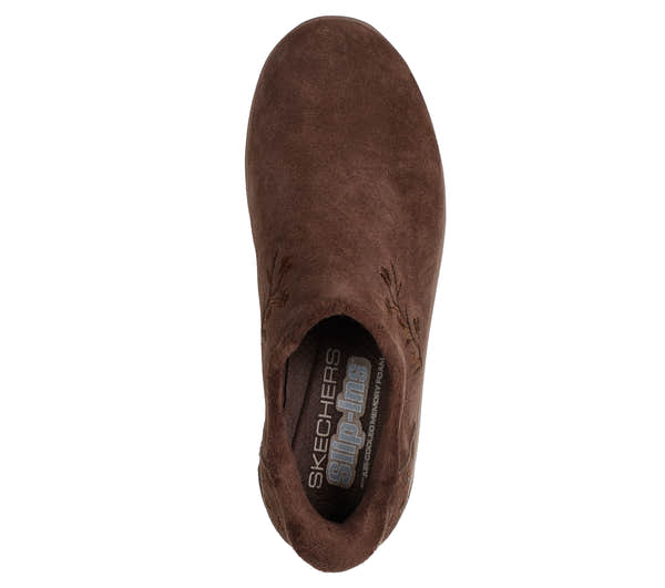 Skechers 169157 Easy Going - Floral Moment Ladies Chocolate Leather Ankle Boots, insole and footbed view.