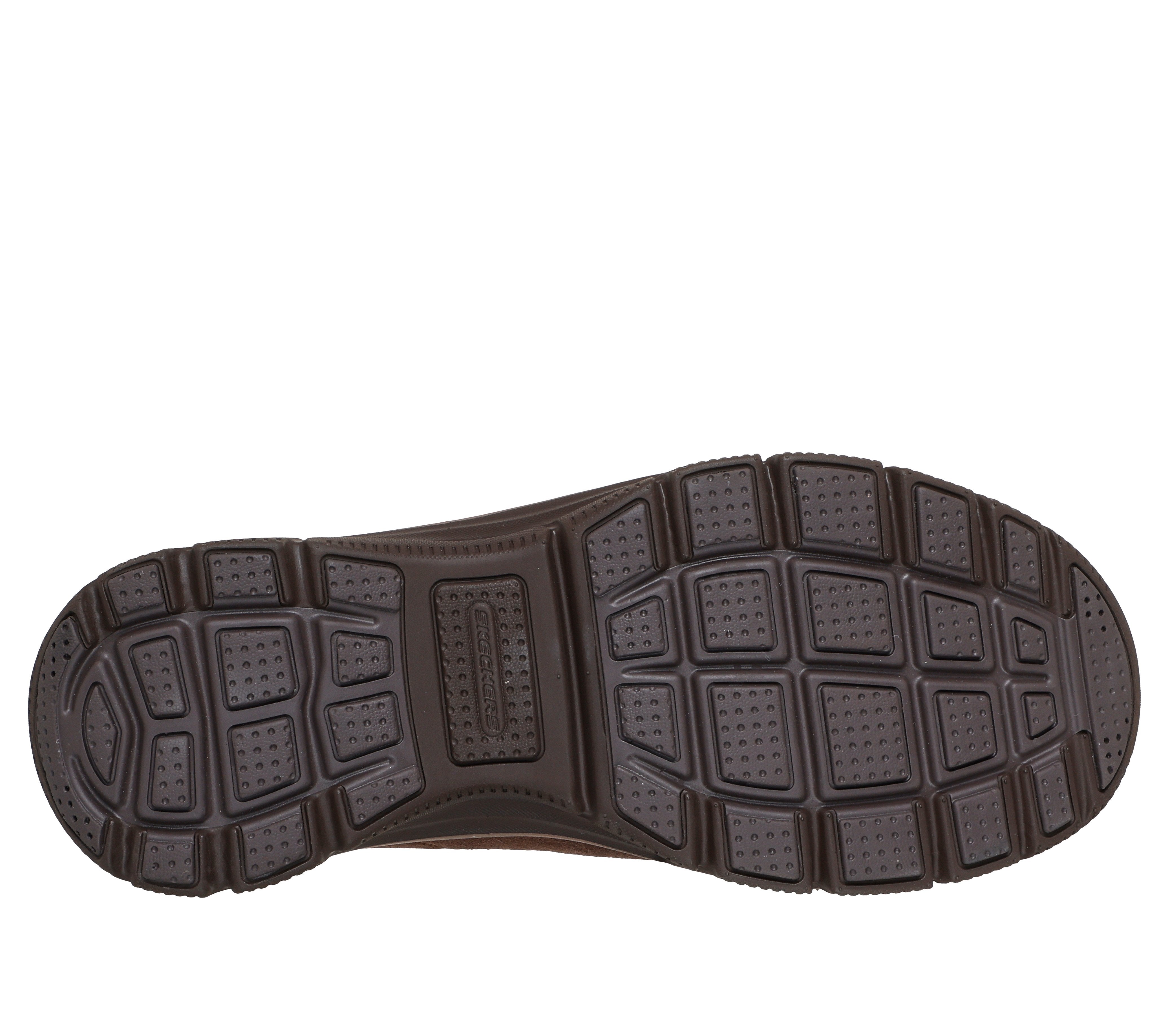 Skechers 169157 Easy Going - Floral Moment Ladies Chocolate Leather Ankle Boots, sole and tread view.