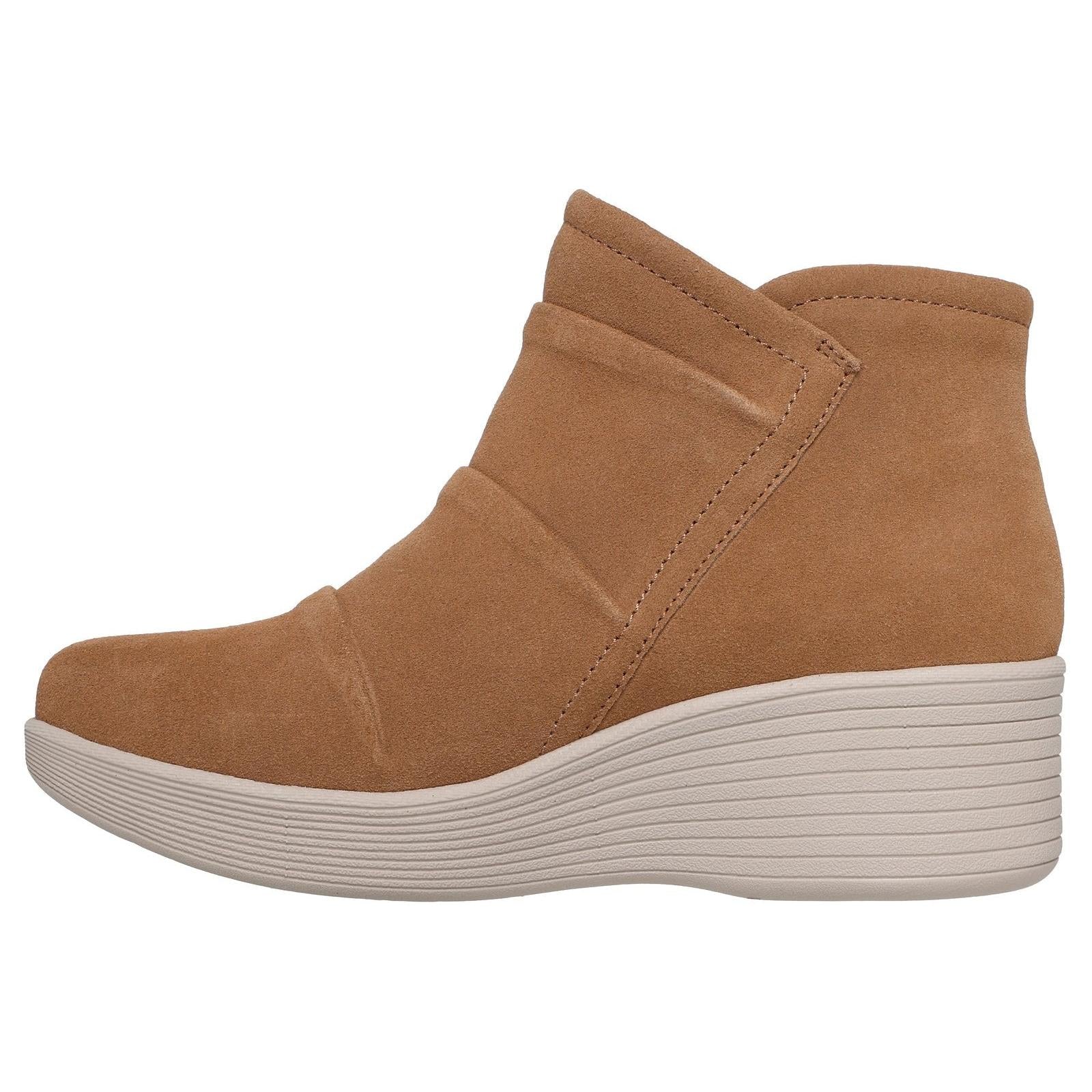 Skechers 169171 Parallel Lite Ladies Chestnut Suede Side Zip Wedge Ankle Boots, inner side view.