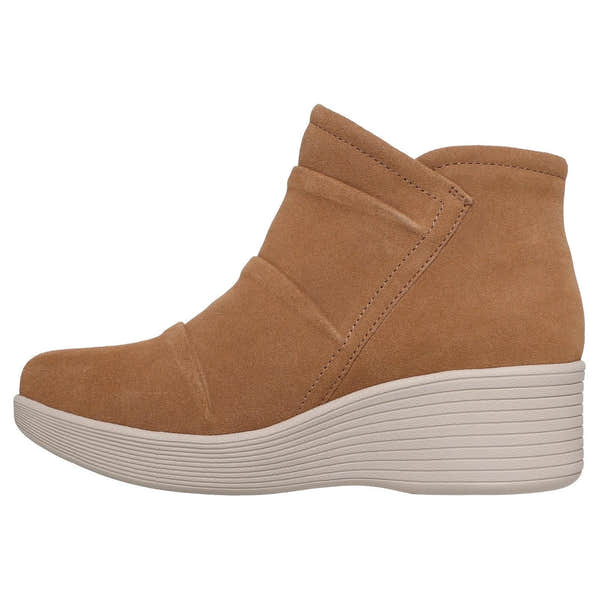 Skechers 169171 Parallel Lite Ladies Chestnut Suede Side Zip Wedge Ankle Boots, inner side view.