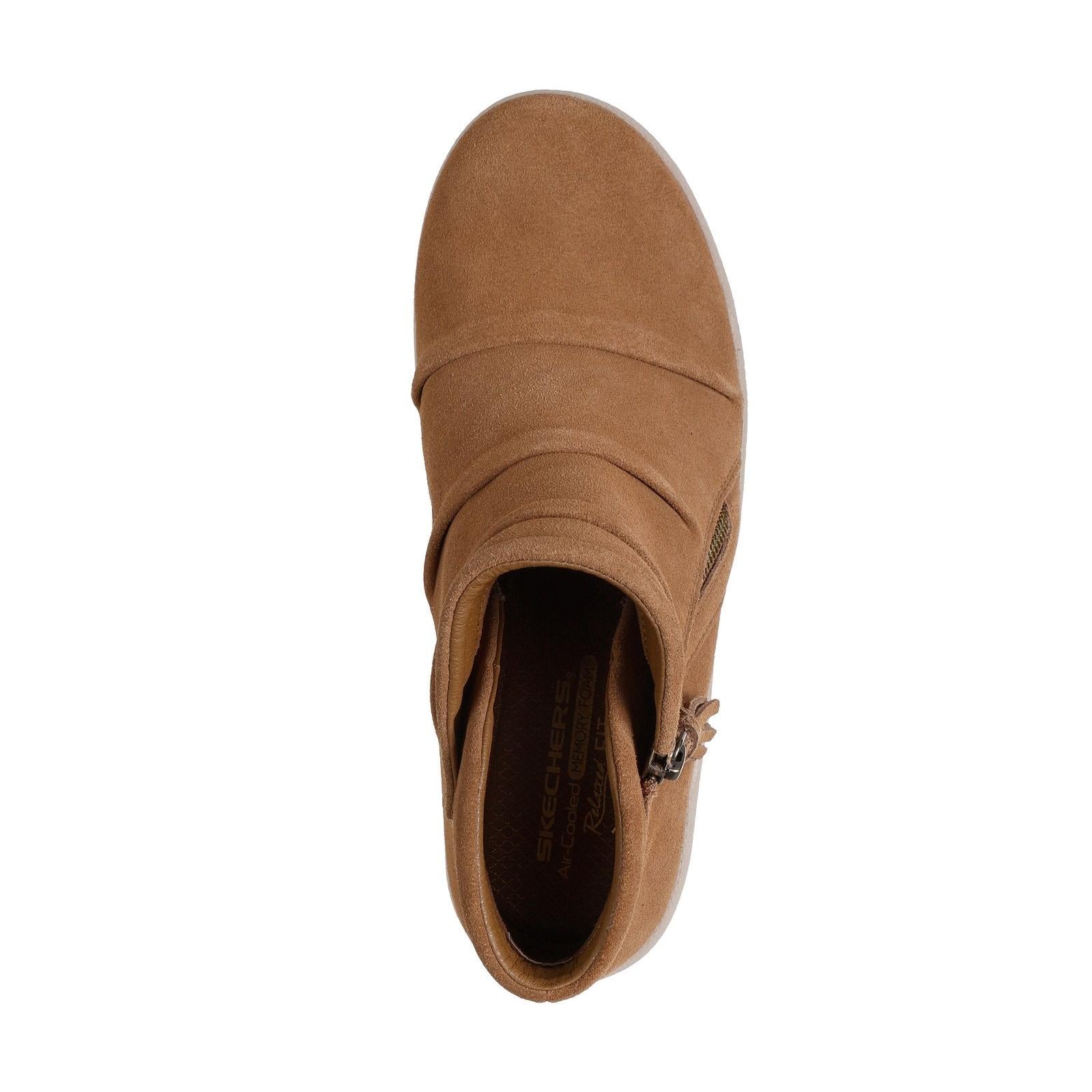 Skechers 169171 Parallel Lite Ladies Chestnut Suede Side Zip Wedge Ankle Boots, insole and footbed view.