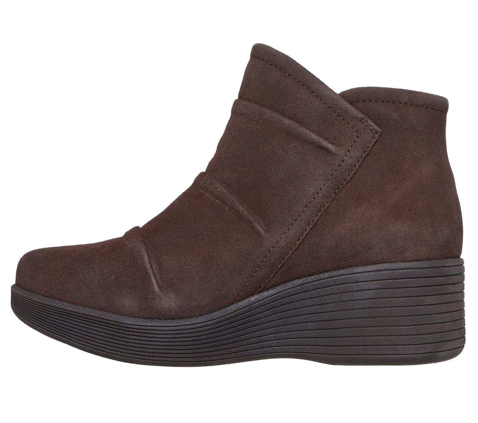 Skechers 169171 Parallel Lite Ladies Chocolate Leather Side Zip Wedge Ankle Boots, inner side view.