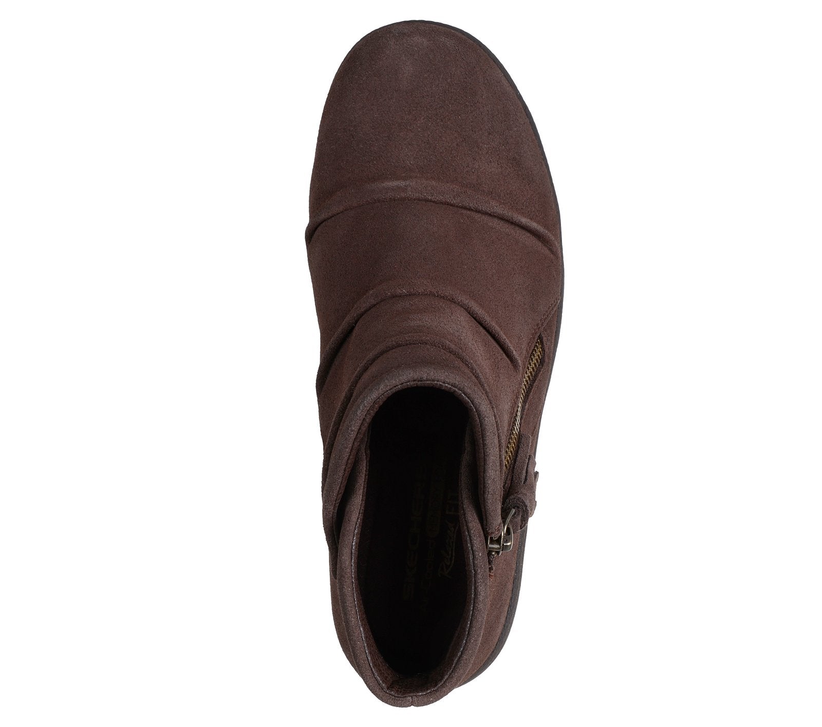 Skechers 169171 Parallel Lite Ladies Chocolate Leather Side Zip Wedge Ankle Boots, insole and footbed view.