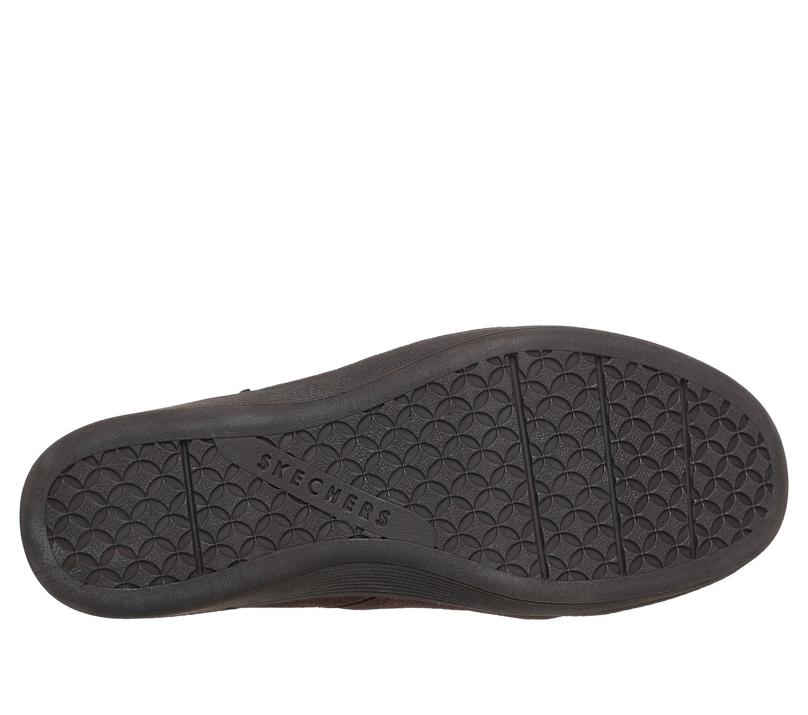 Skechers 169171 Parallel Lite Ladies Chocolate Leather Side Zip Wedge Ankle Boots, sole and tread view.