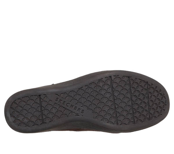 Skechers 169171 Parallel Lite Ladies Chocolate Leather Side Zip Wedge Ankle Boots, sole and tread view.