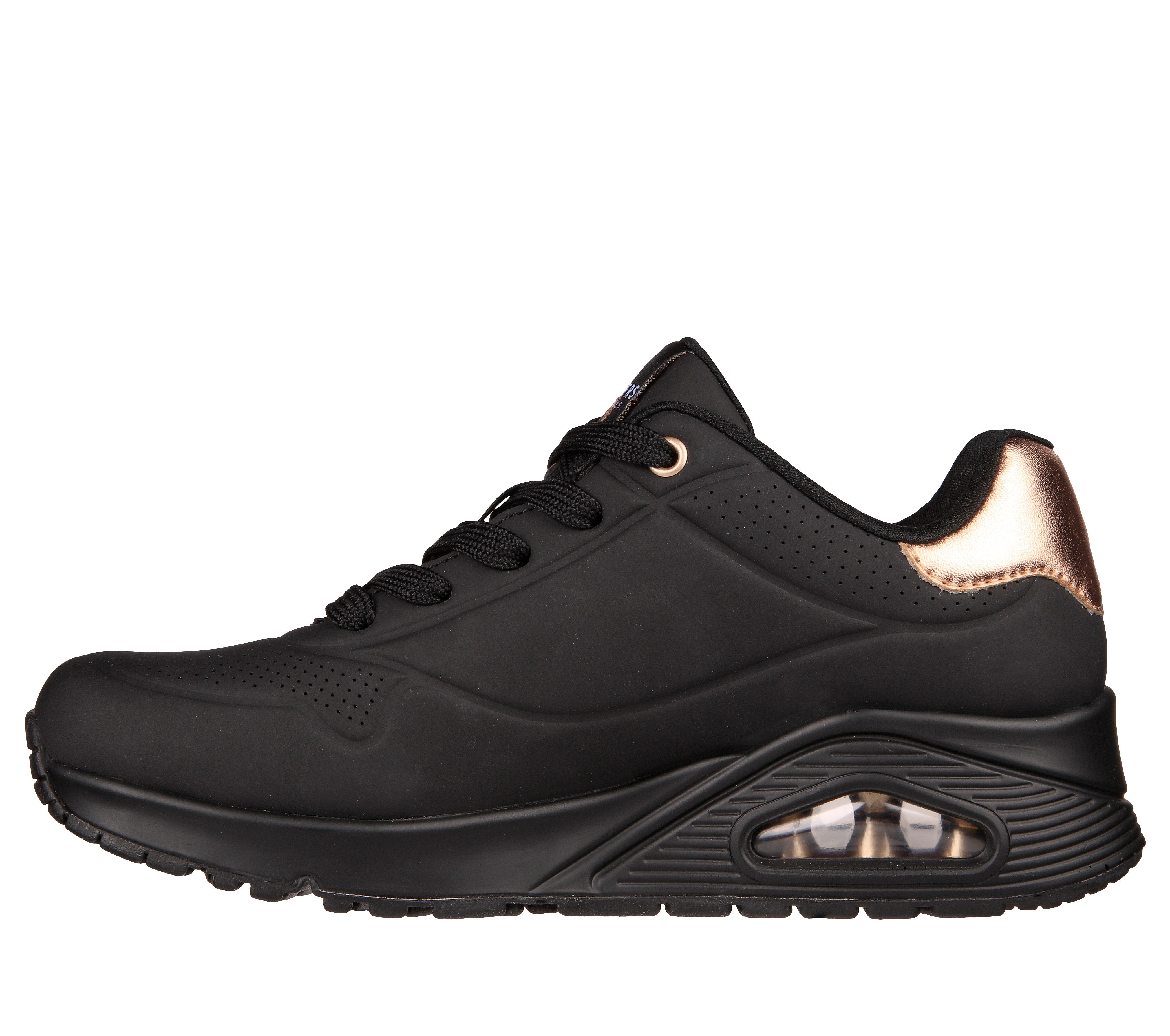 Skechers 177094 Uno Golden Air Ladies Black Textile Lace Up Trainers, inner side view.