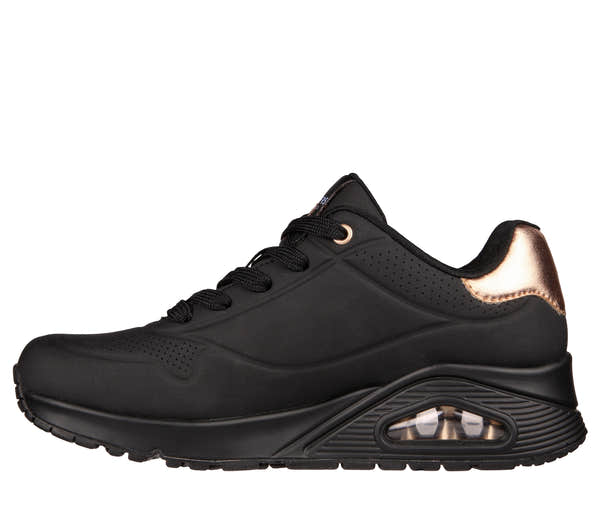 Skechers 177094 Uno Golden Air Ladies Black Textile Lace Up Trainers, inner side view.