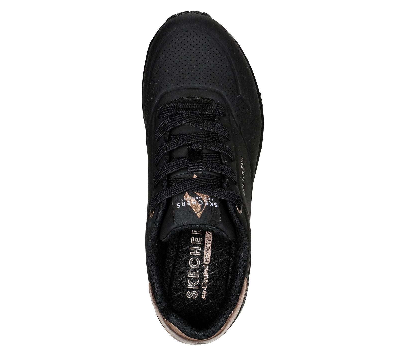 Skechers 177094 Uno Golden Air Ladies Black Textile Lace Up Trainers, insole and footbed view.
