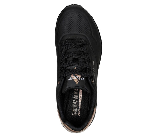 Skechers 177094 Uno Golden Air Ladies Black Textile Lace Up Trainers, insole and footbed view.