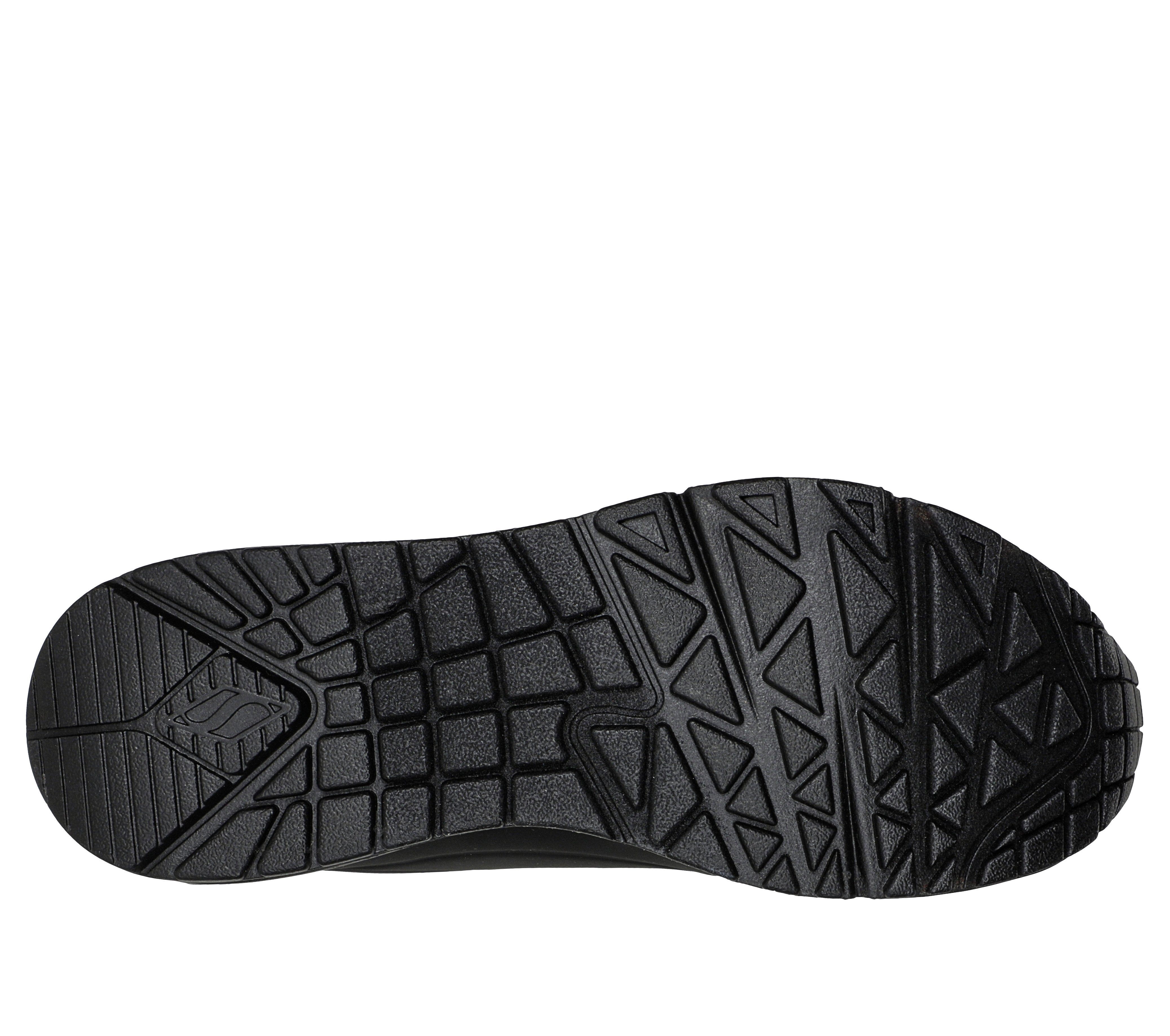 Skechers 177094 Uno Golden Air Ladies Black Textile Lace Up Trainers, sole and tread view.