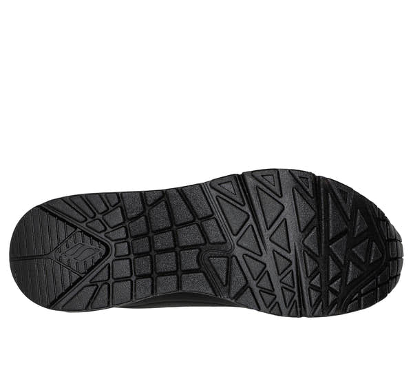 Skechers 177094 Uno Golden Air Ladies Black Textile Lace Up Trainers, sole and tread view.