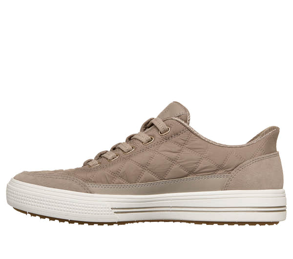 Skechers 177209 Arch Fit Arcade-Cuddle Steps Ladies Taupe Cozypoly Textile Trainers, inner side view.