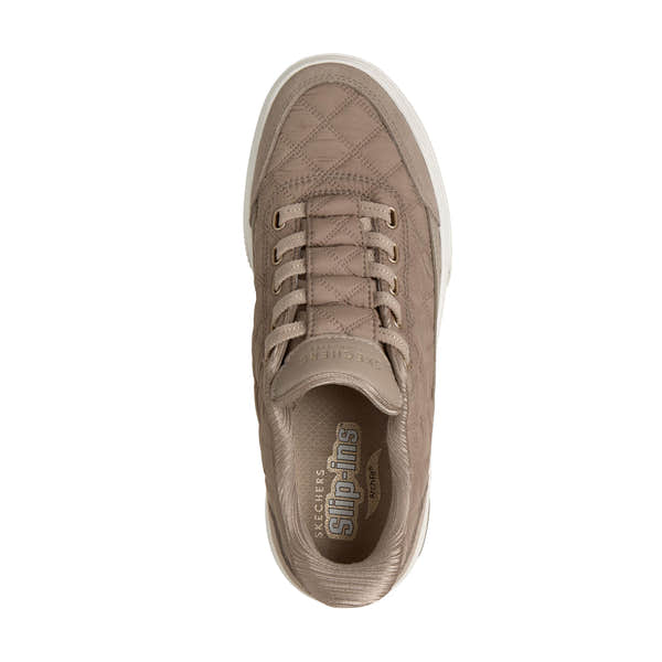 Skechers 177209 Arch Fit Arcade-Cuddle Steps Ladies Taupe Cozypoly Textile Trainers, insole and footbed view.