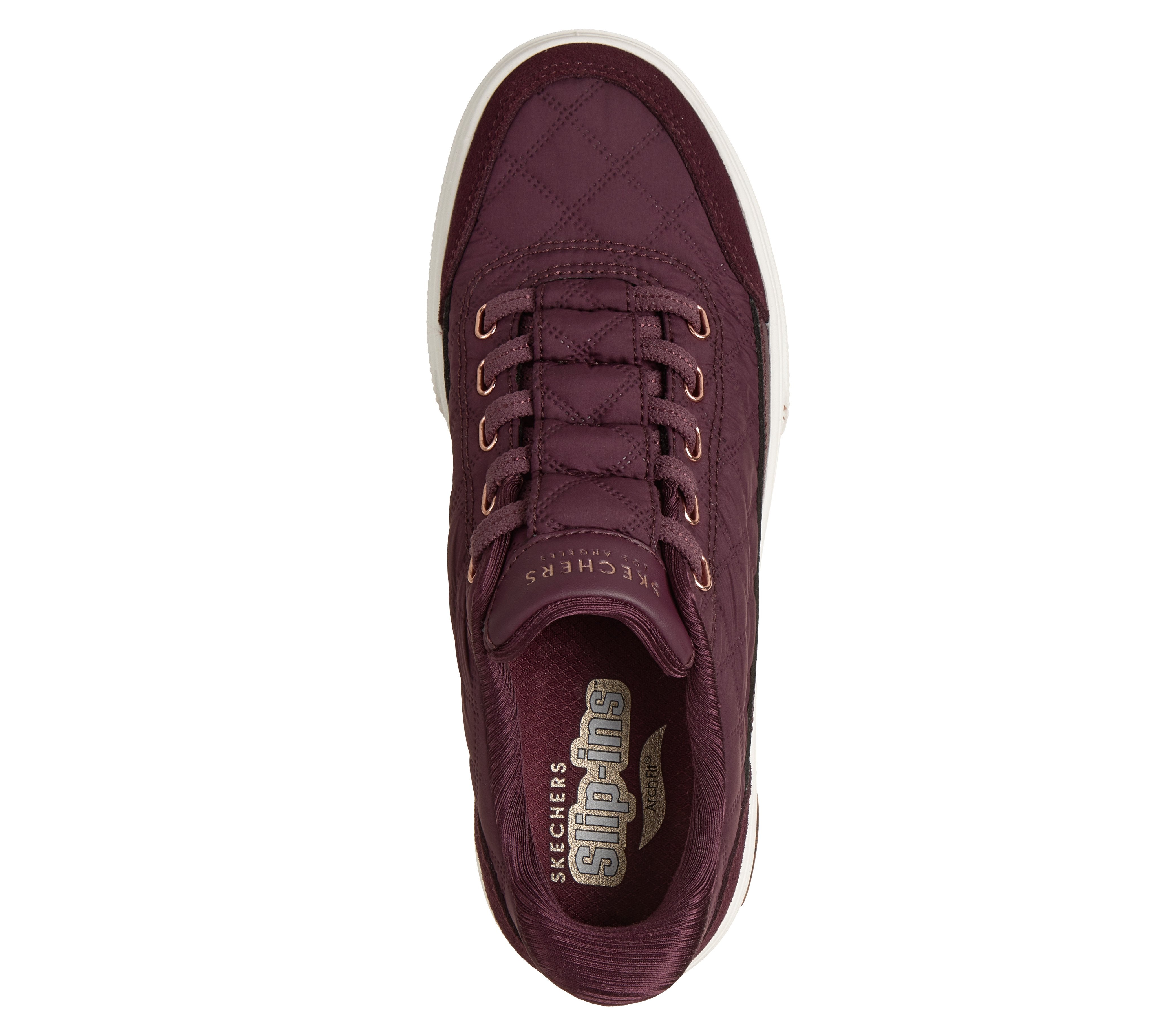 Skechers 177209 Arch Fit Arcade-Cuddle Steps Ladies Wine Cozypoly Textile Trainers, insole and footbed view.