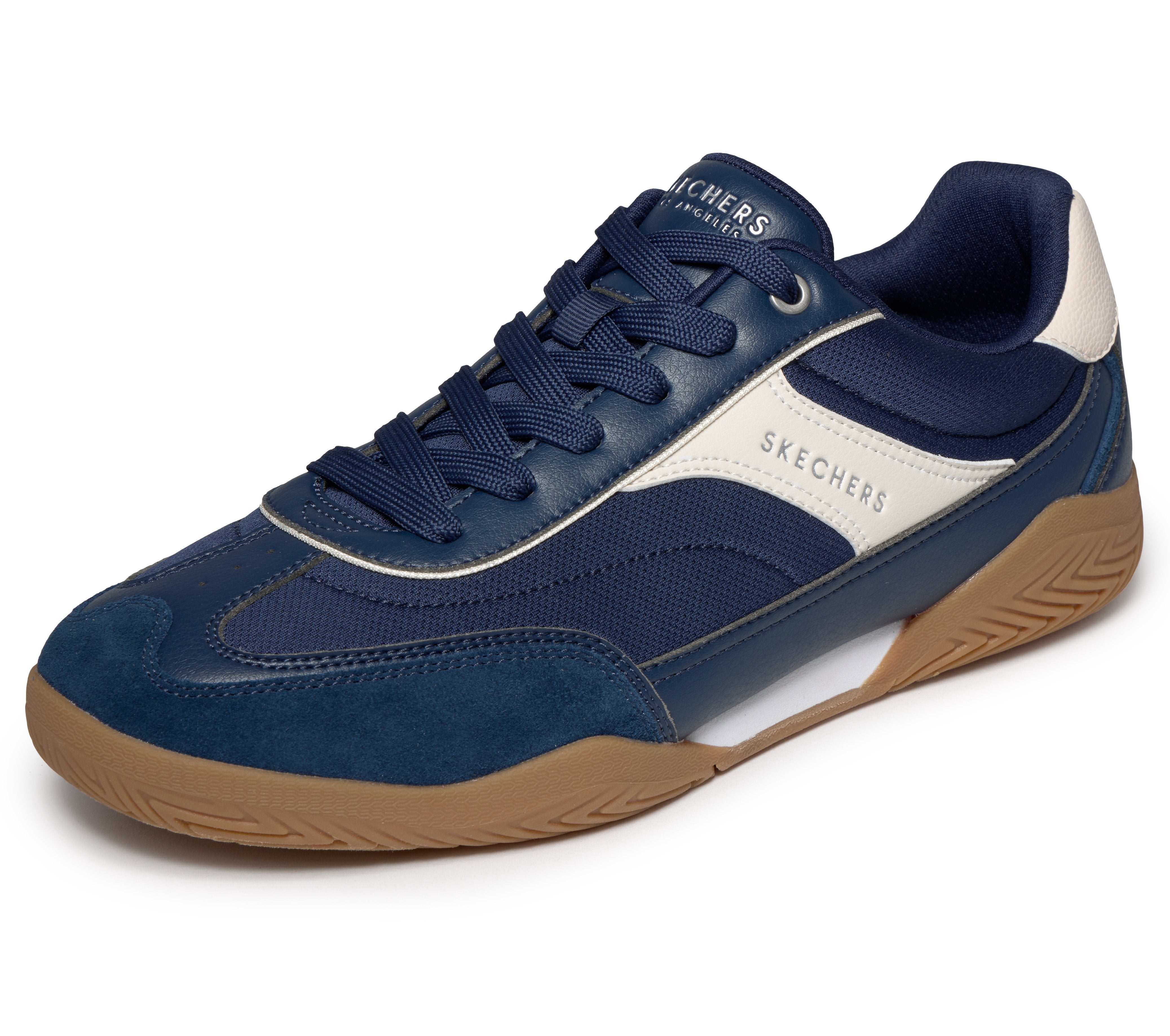 Skechers 183410 Zinger Evo Mens Navy Textile Trainers, left side view.